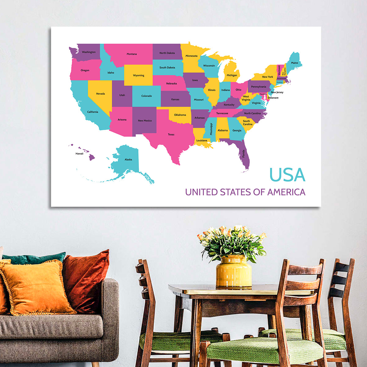 Detailed United States Map Wall Art