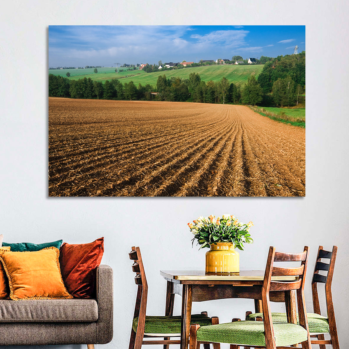 Kansas Wheat Fields Wall Art in a room, landscape