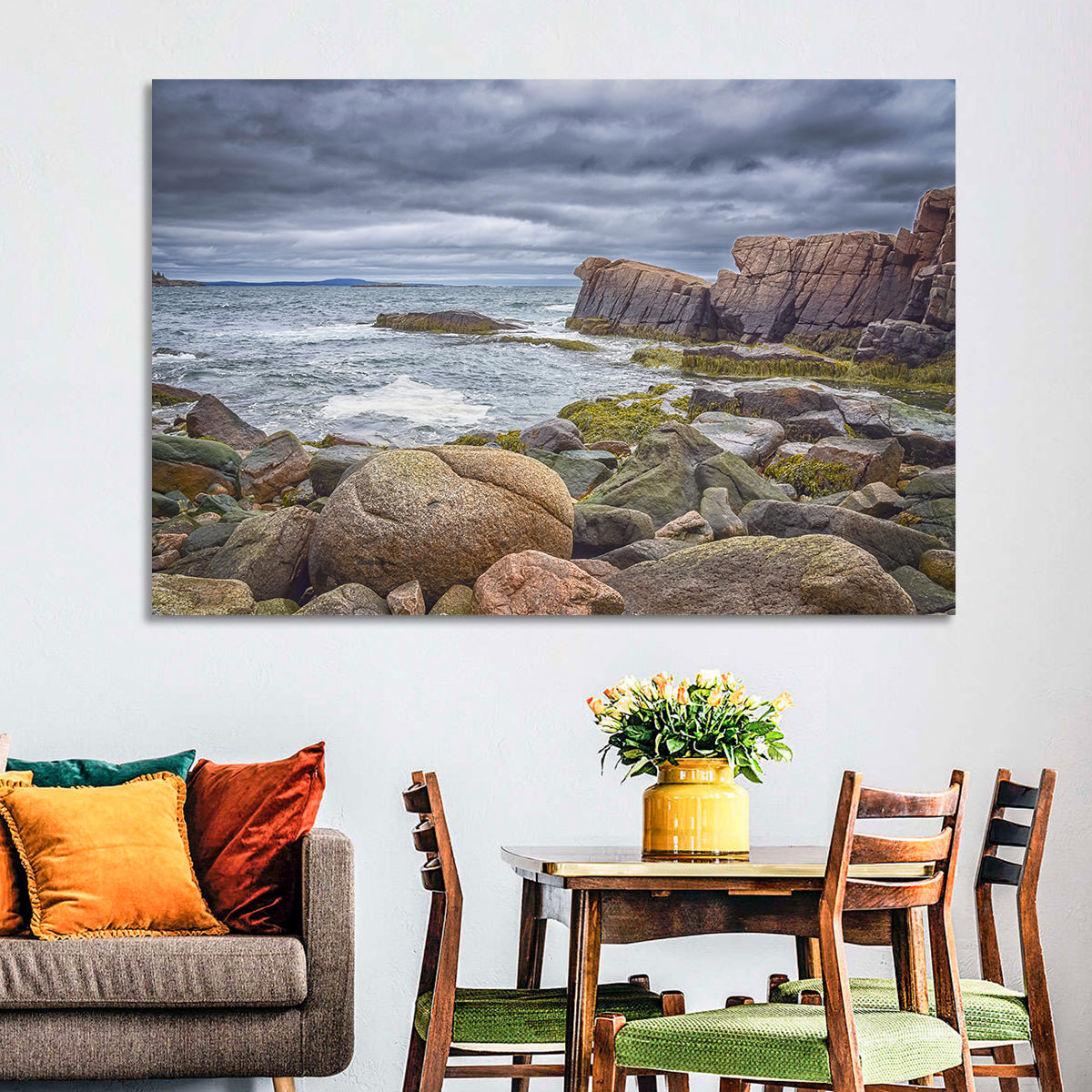 Bar Harbor Rocky Coastline Wall Art in a room, landscape