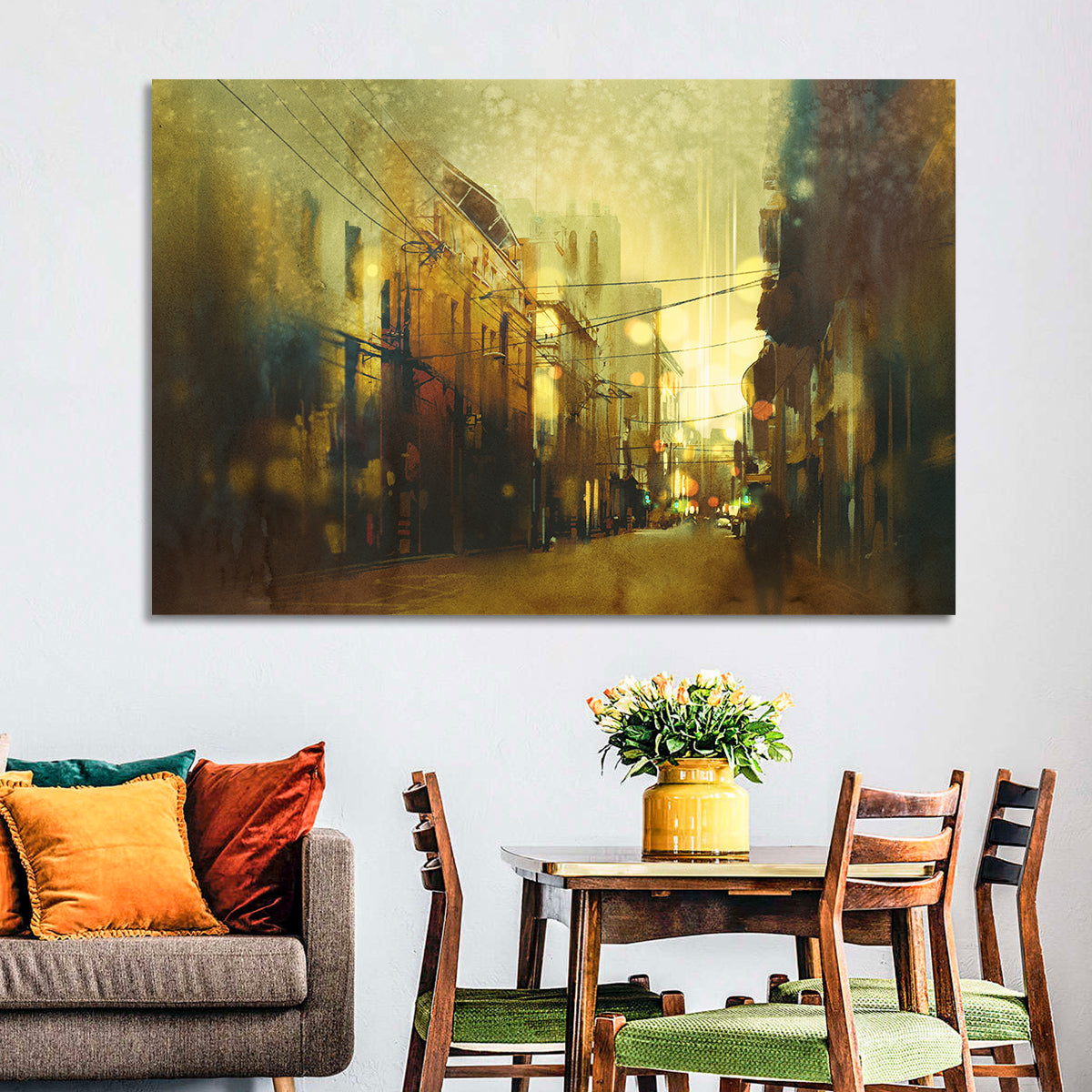 Golden Hour Urban Street Wall Art in a room, landscape