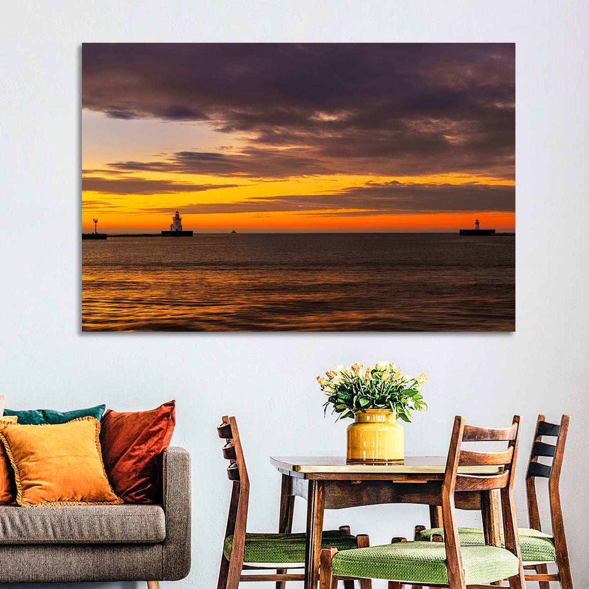 Lake Erie Twin Beacons Wall Art in a room, landscape