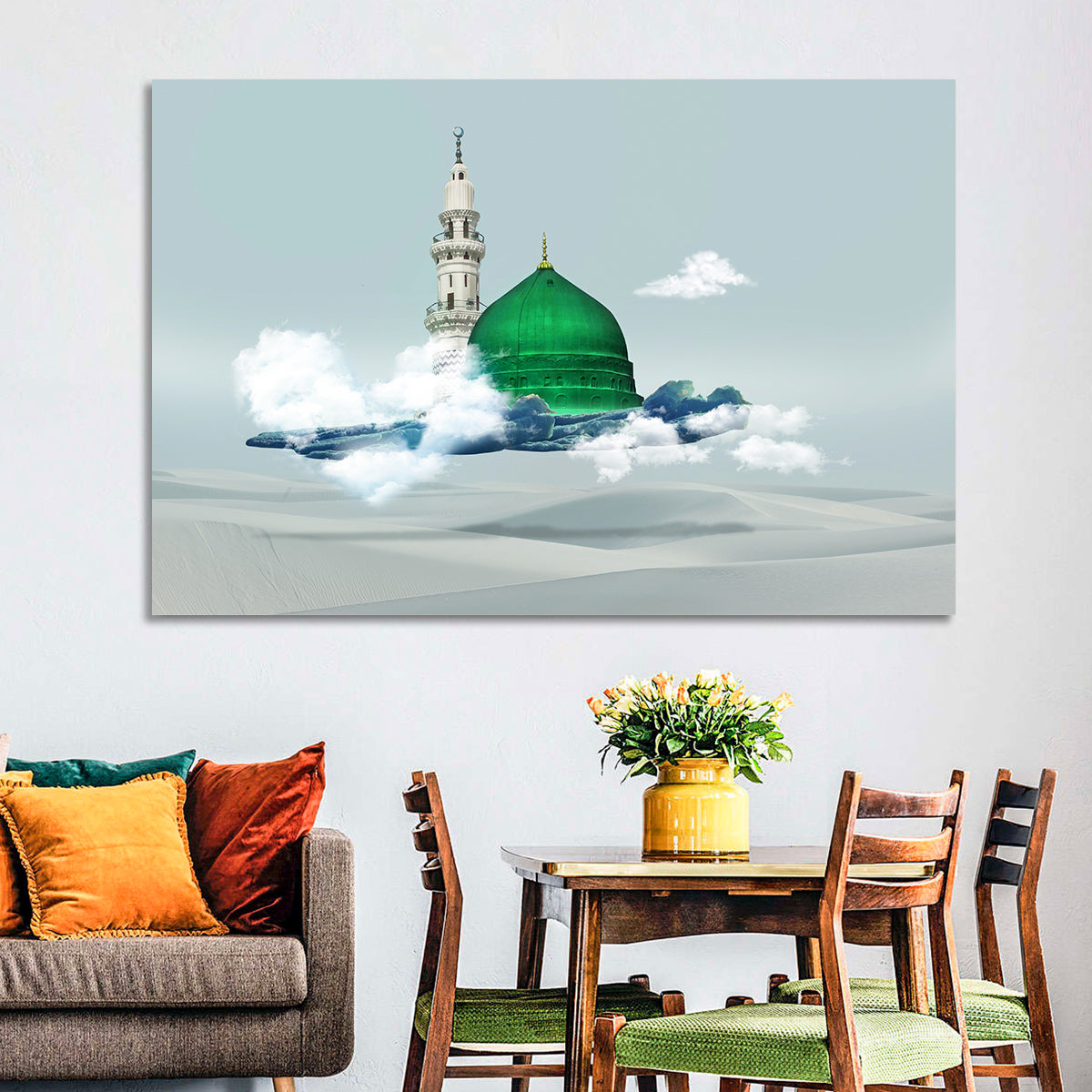 Green Dome of Al-masjid An-nabawi Wall Art in a room, landscape