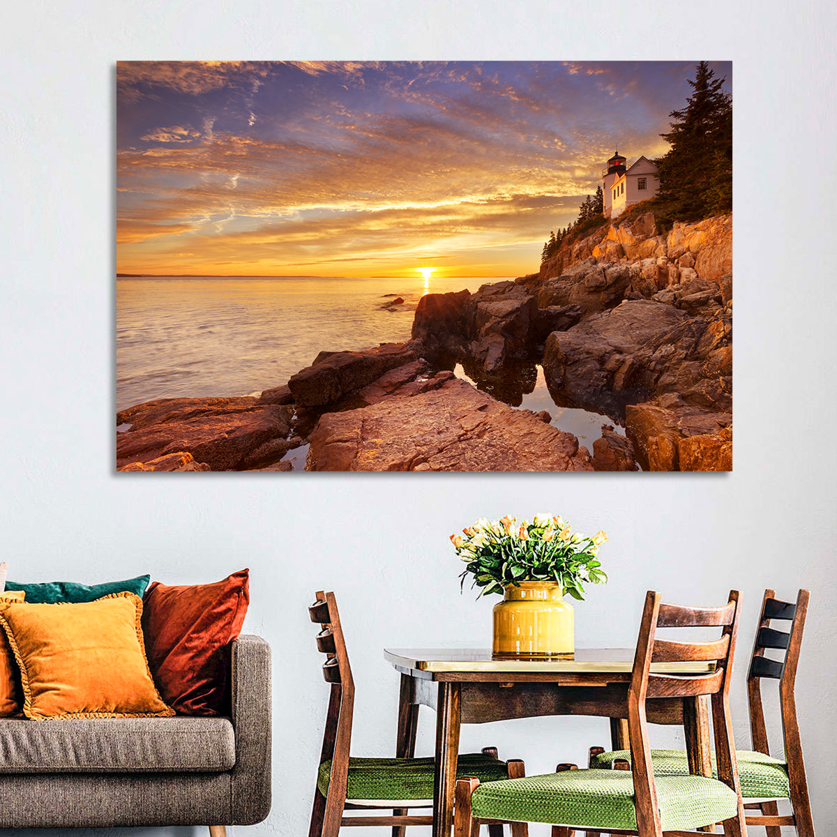 Bass Harbor Head Light at Sunset Wall Art in a room, landscape
