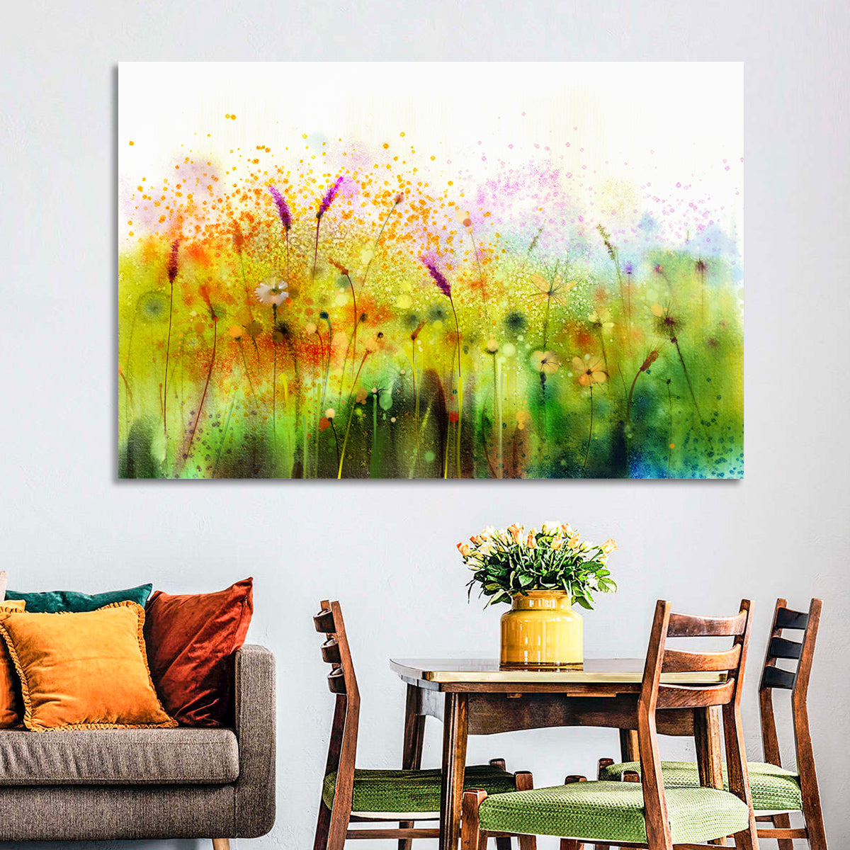 Cosmos Wildflowers Watercolor Wall Art in a room, landscape