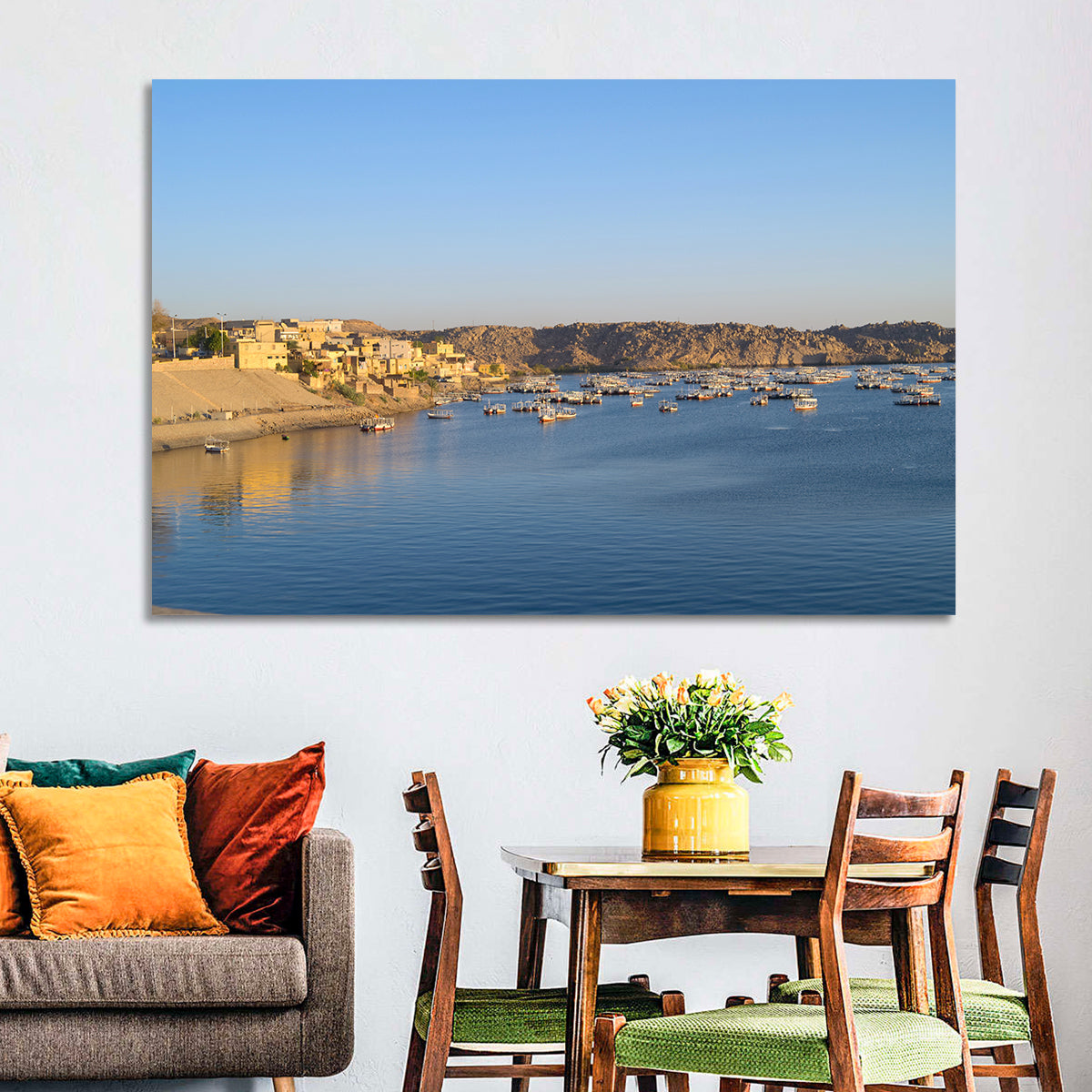 Lake Nasser Harbor View Wall Art in a room, landscape