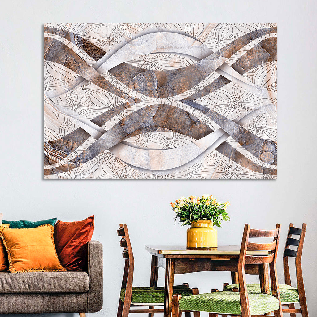 Waving Stone with Line Flowers Wall Art
