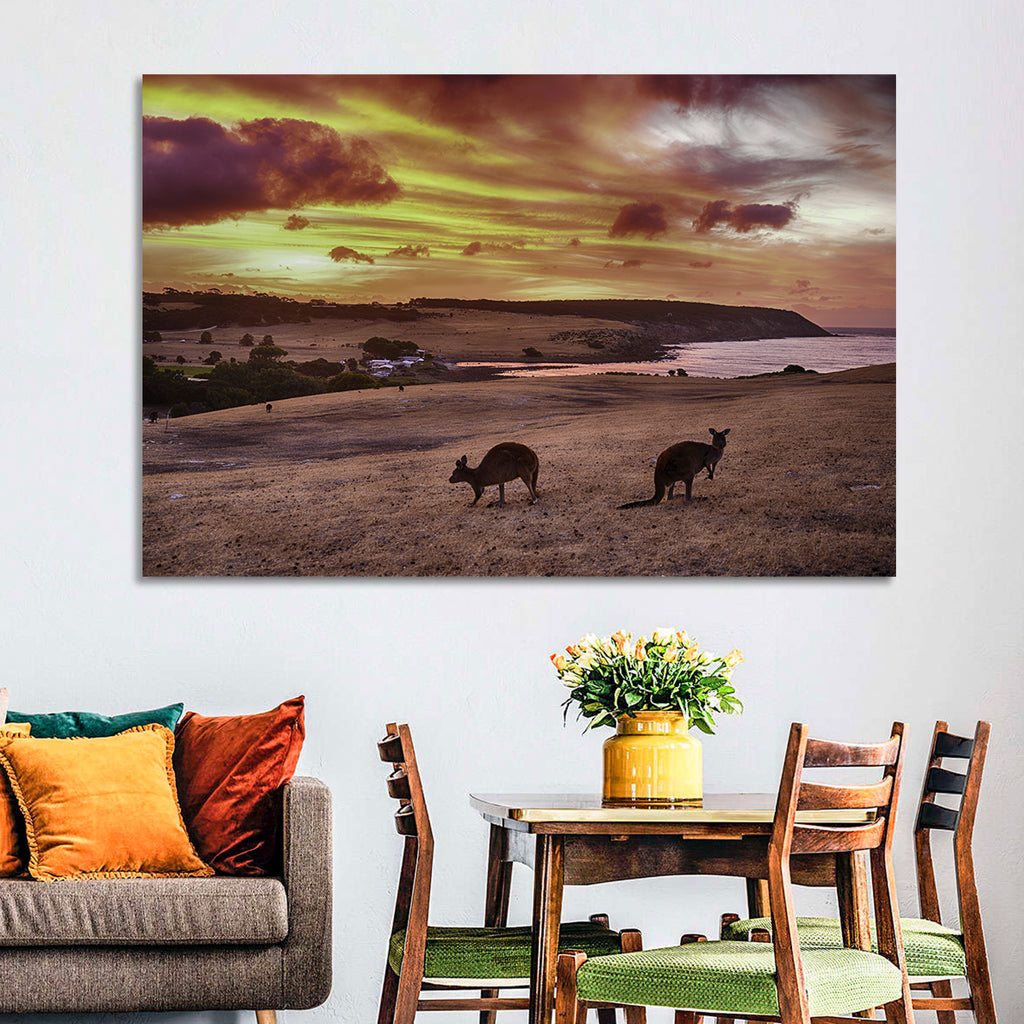 Two Kangaroos at Sunset Coast Wall Art
