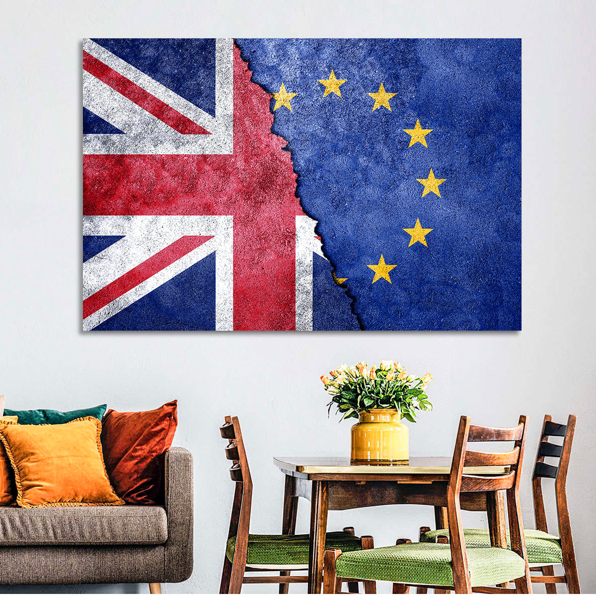 Divided Union Jack and Eu Flag Wall Art