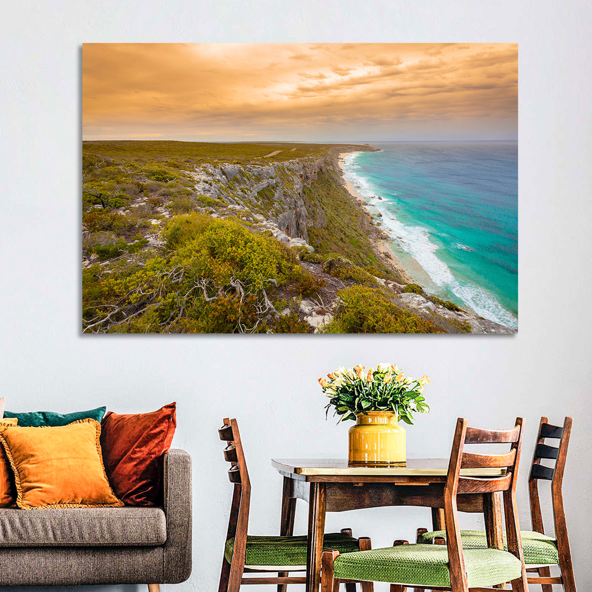 Kangaroo Island Turquoise Cliff Coast Wall Art in a room, landscape