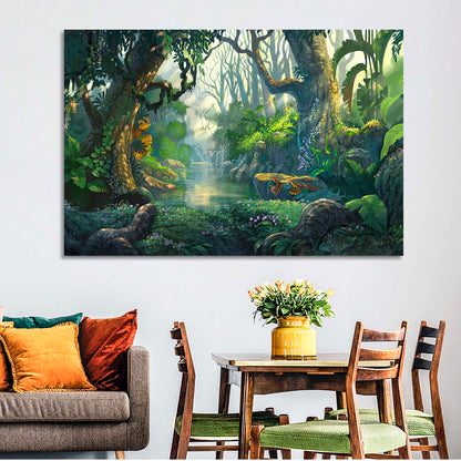 Sunlit Jungle River Wall Art