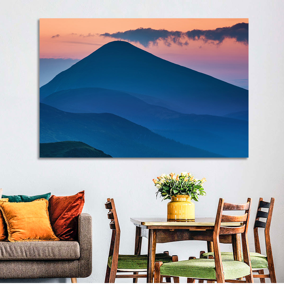 Twilight Mountain Range Wall Art in a room, landscape