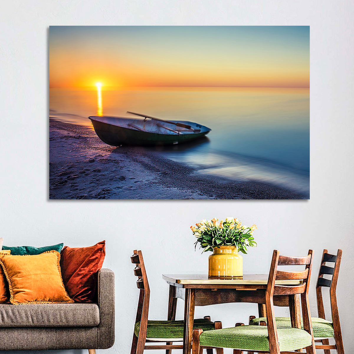 Rowboat Sunrise Seascape Wall Art