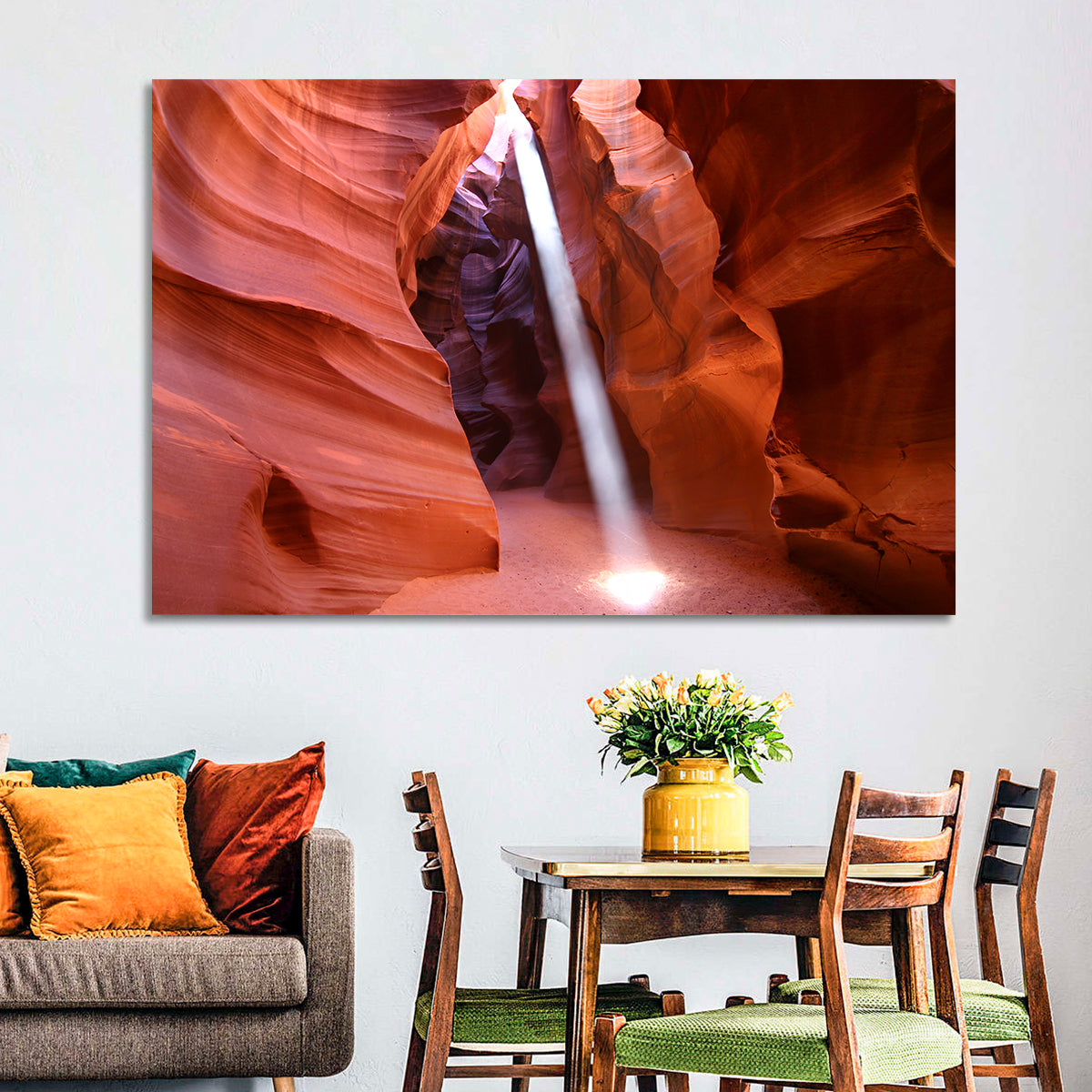 Antelope Canyon Light Beam Wall Art in a room, landscape