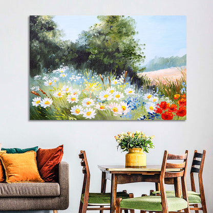 Sunny Daisy Meadow with Red Poppies Wall Art