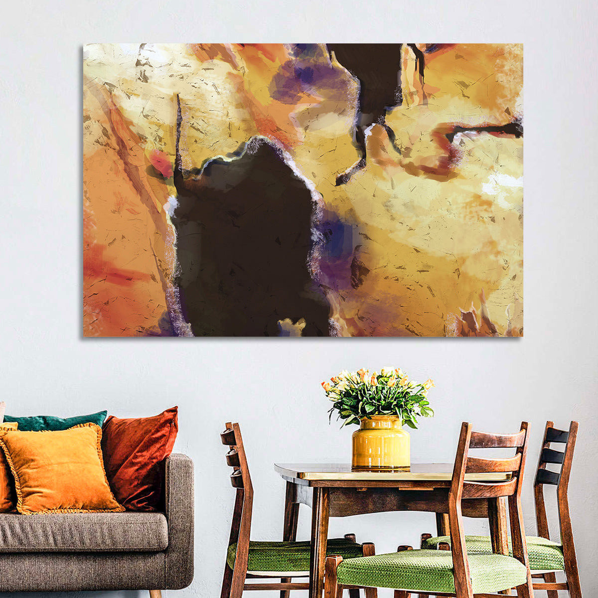Merging Continents Textured Abstract Wall Art in a room, landscape