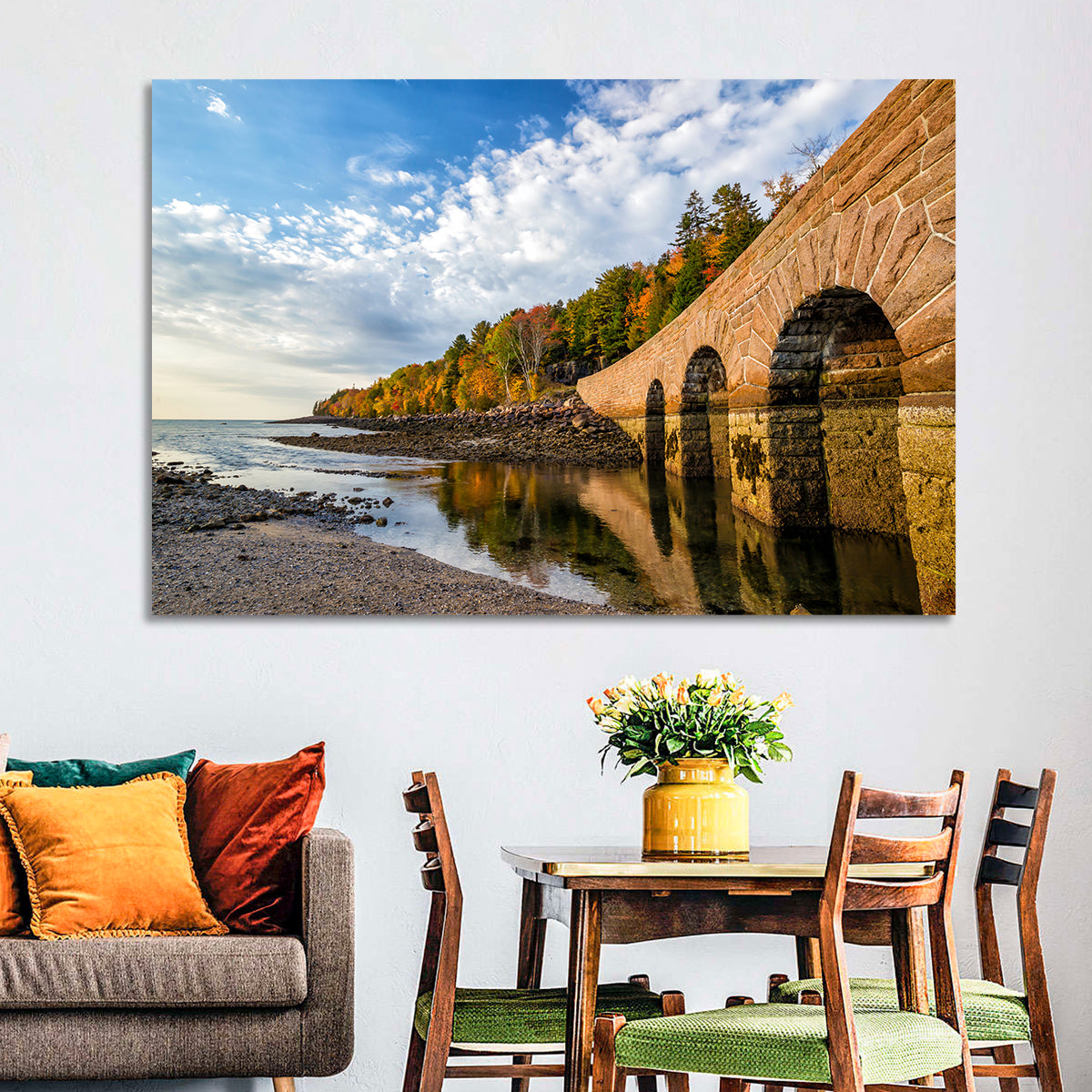 Ells Pier Stone Bridge Wall Art in a room, landscape