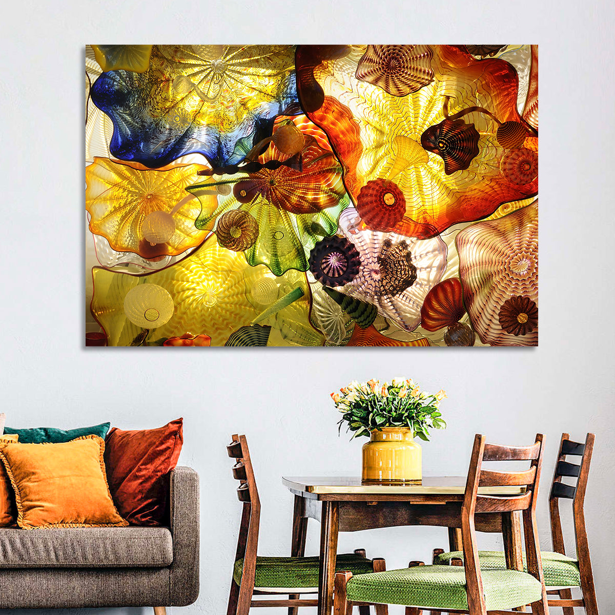 Kaleidoscopic Glass Ceiling Abstract Wall Art in a room, landscape