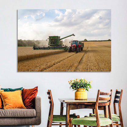 Wheat Harvest with Combine and Tractor Wall Art