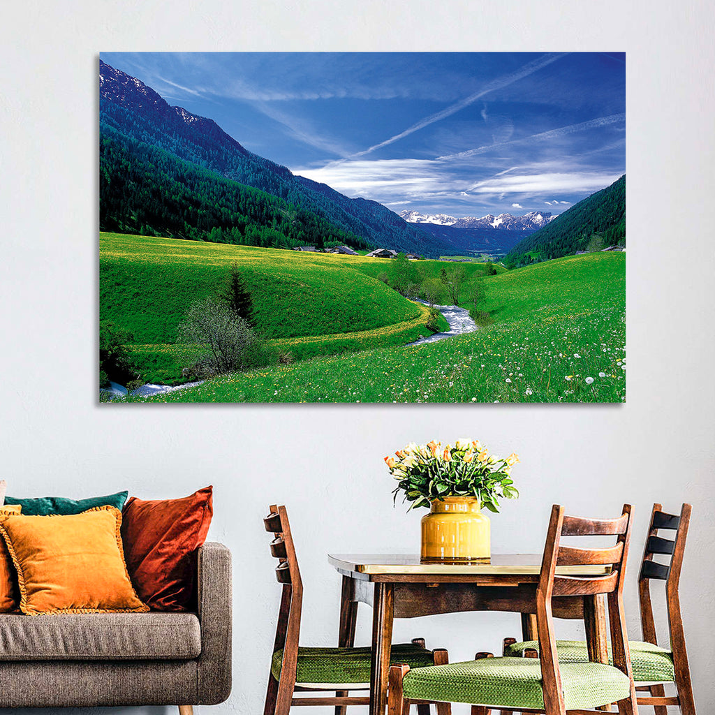 Snow-capped Peaks and Floral Meadow Wall Art