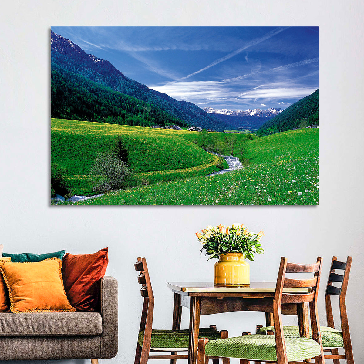 Snow-capped Peaks and Floral Meadow Wall Art