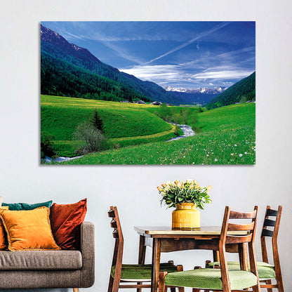 Snow-capped Peaks and Floral Meadow Wall Art