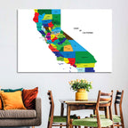 California Map with Colored Counties Wall Art