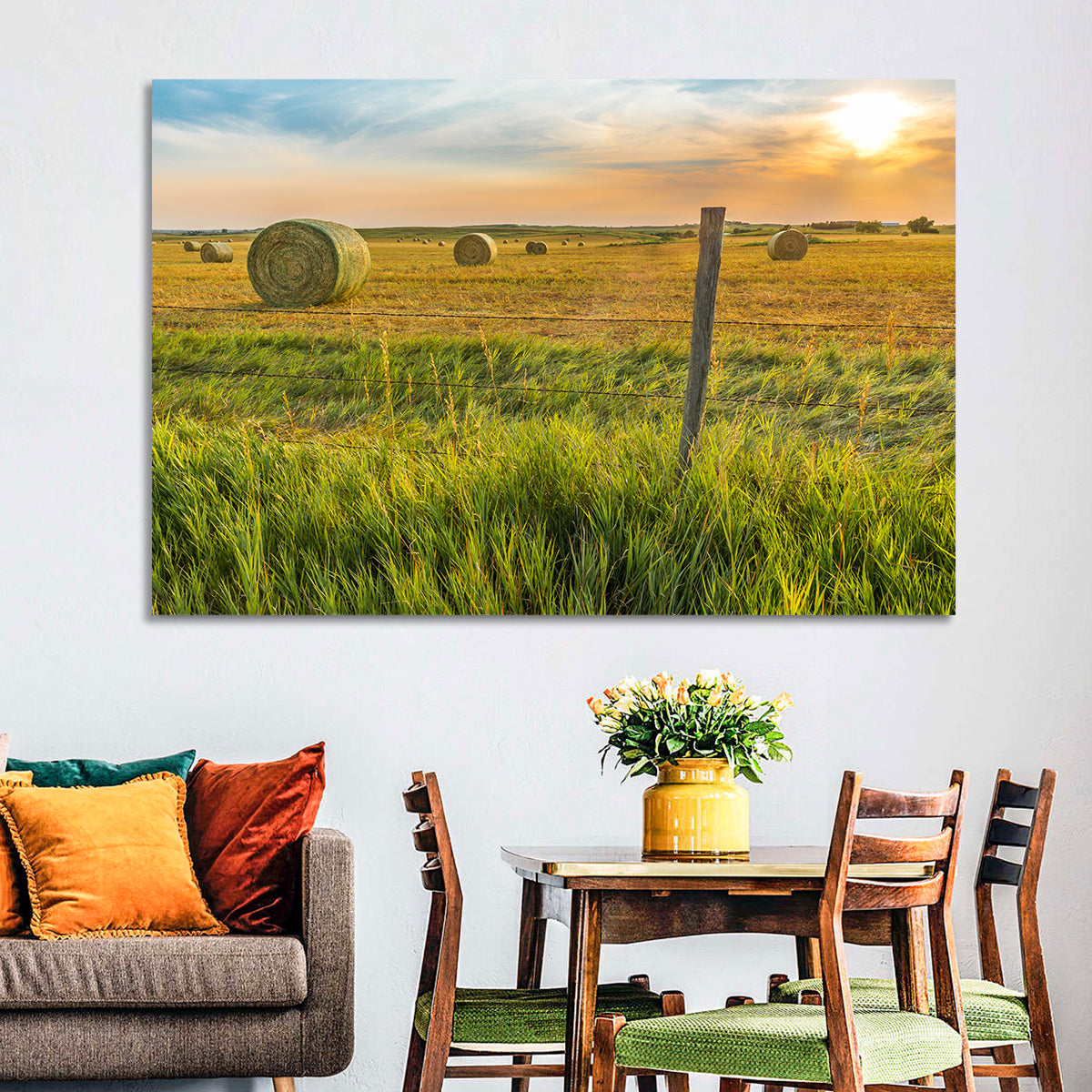 Hay Bales at Sunset Wall Art