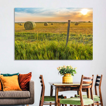 Hay Bales at Sunset Wall Art