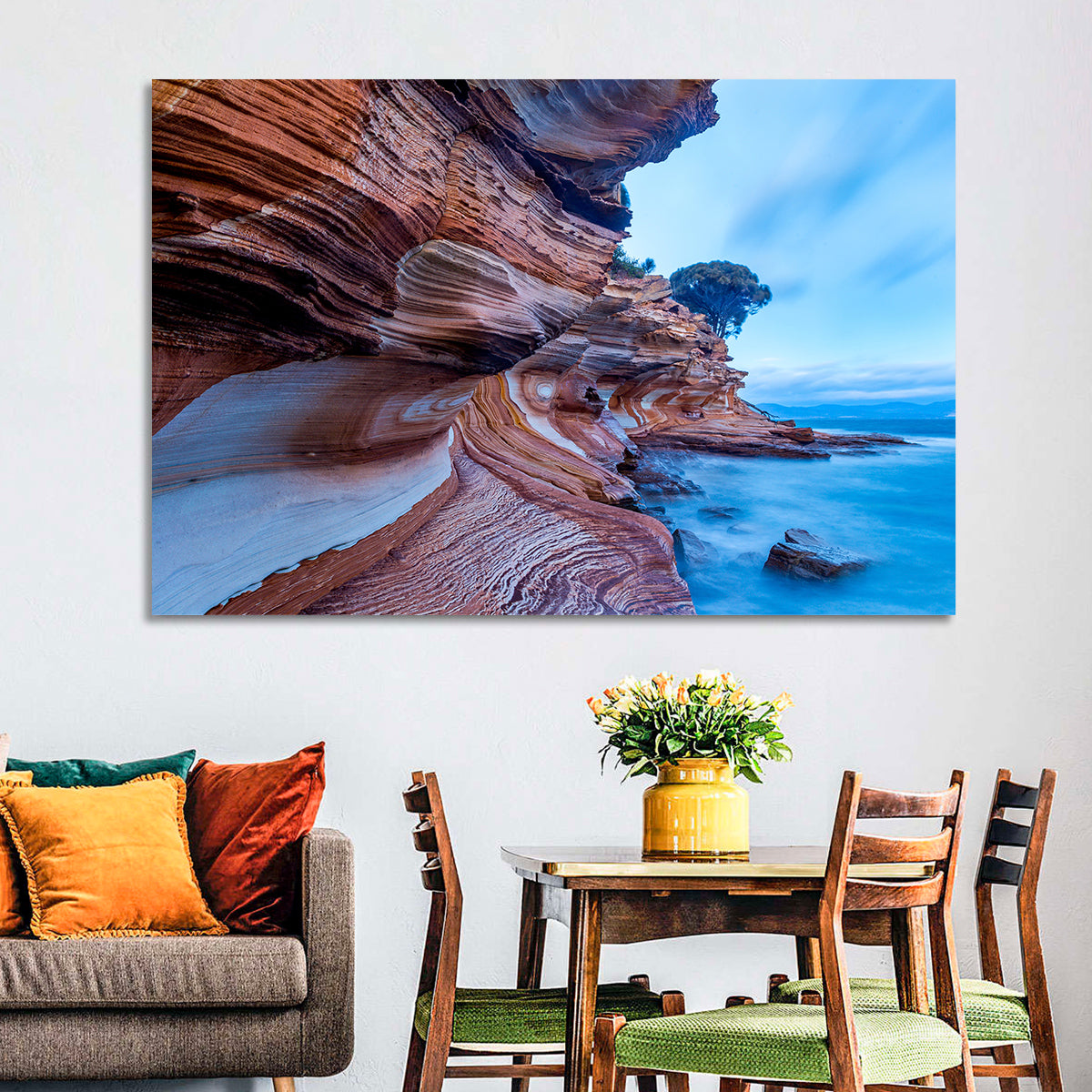 Painted Cliffs, Maria Island Wall Art in a room, landscape