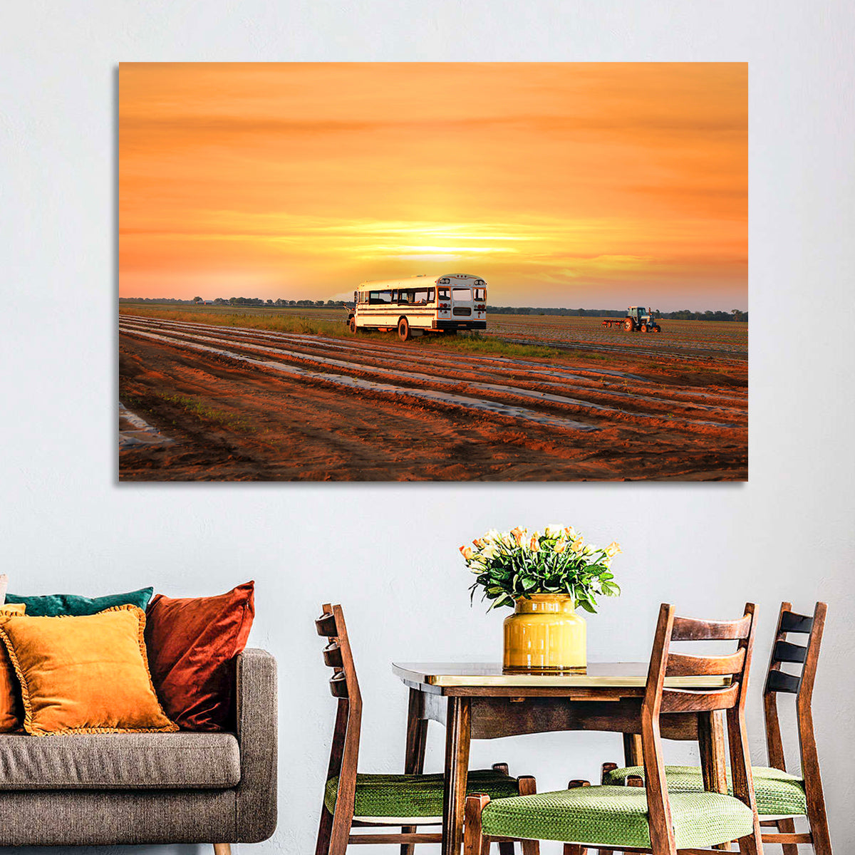 Indiana Farm Field at Golden Hour Wall Art in a room, landscape