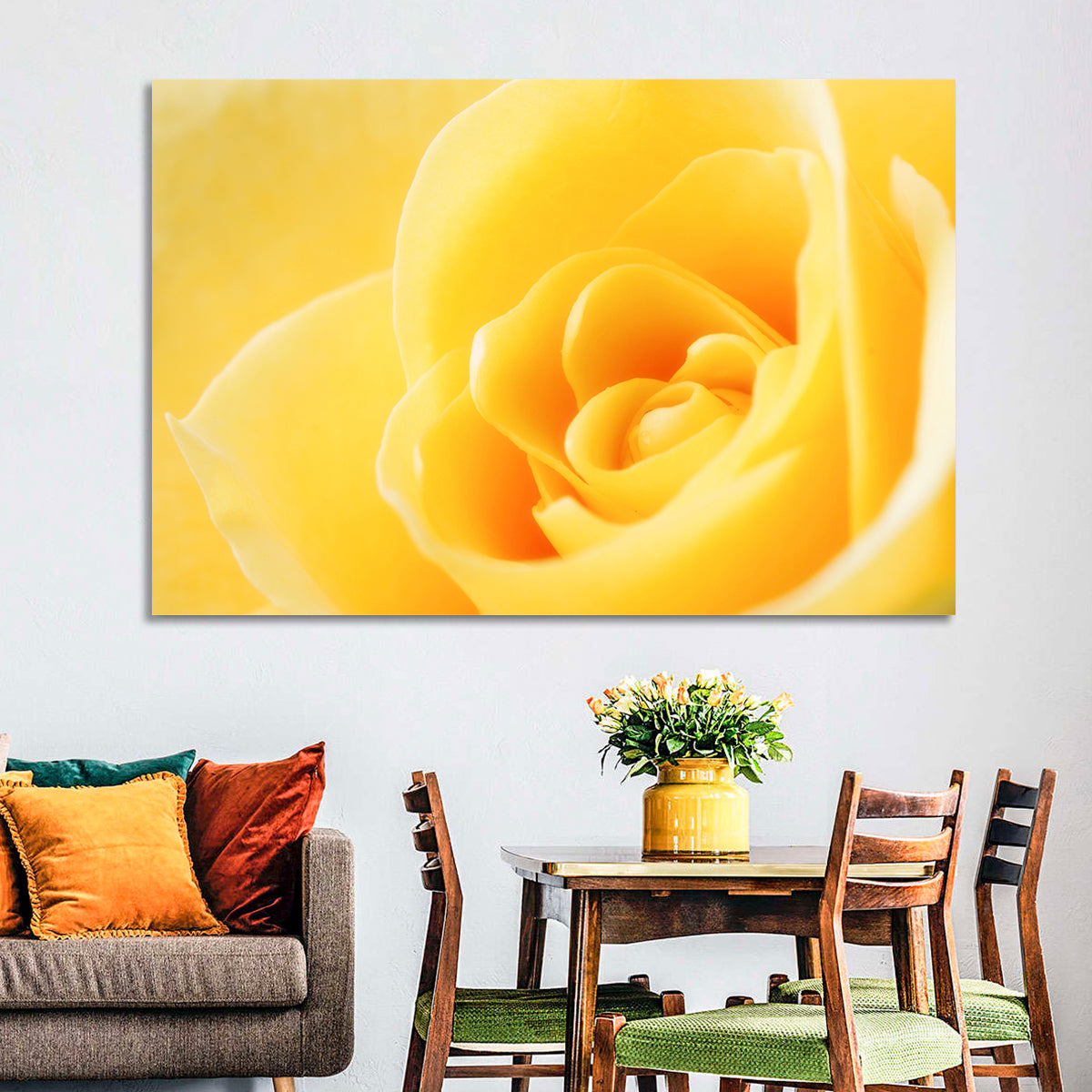 Soft-lit Yellow Rose Close-up Wall Art