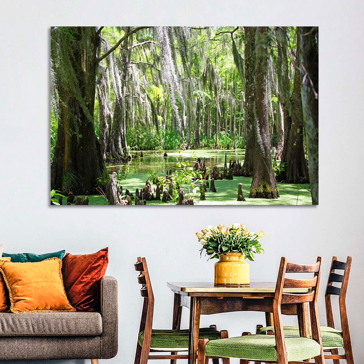 Louisiana Cypress Swamp Wall Art in a room, landscape