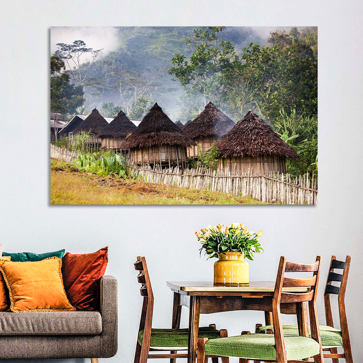 Papua Mountain Village Wall Art in a room, landscape