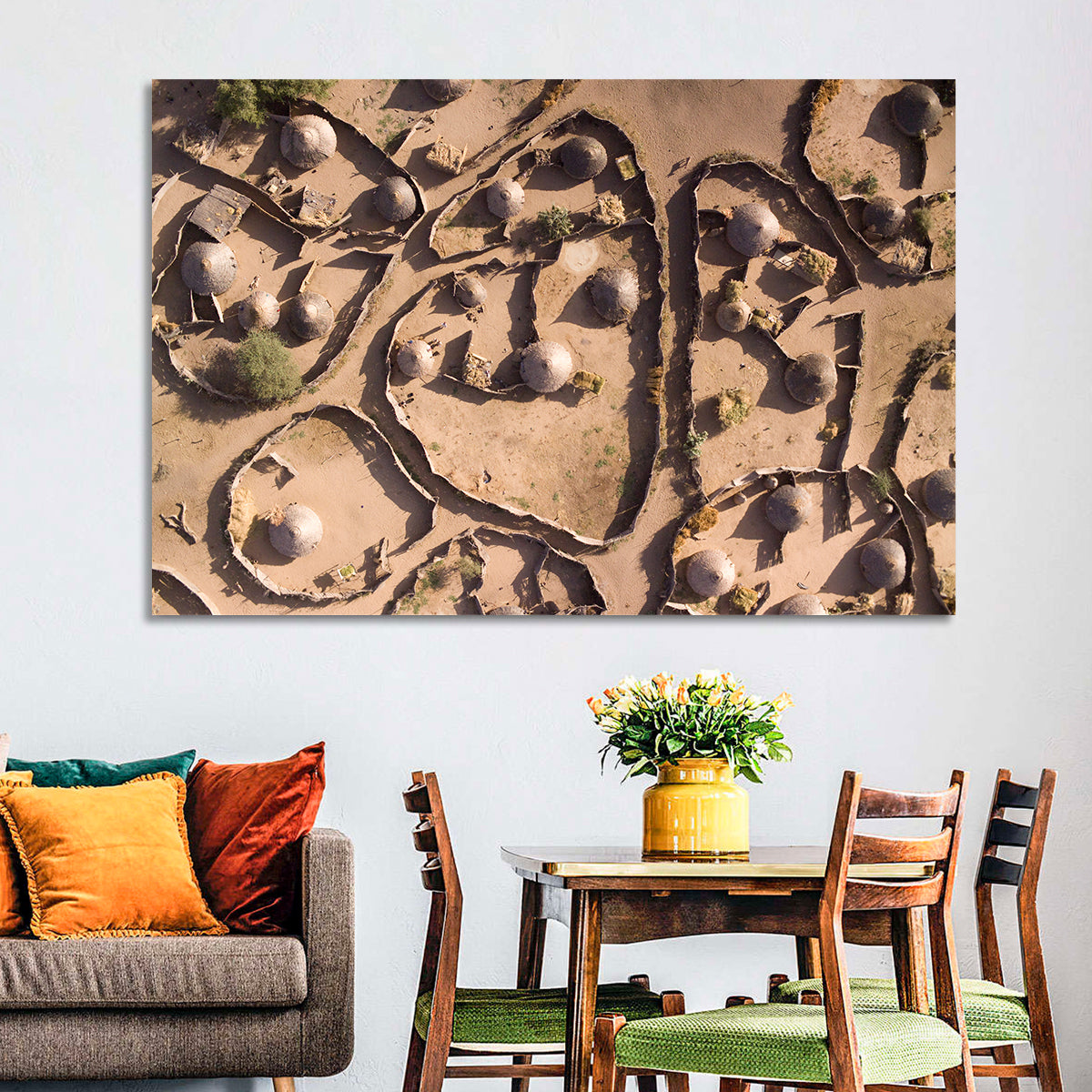 Thatched Huts in Chad Wall Art in a room, landscape