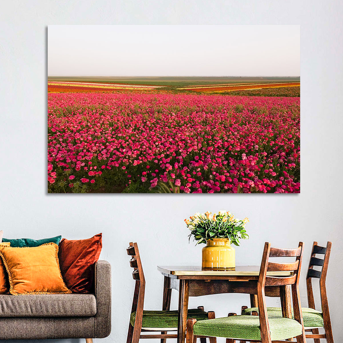 Pink Ranunculus Flower Field Wall Art