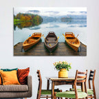 Moored Boats on Misty Lake Bled Wall Art