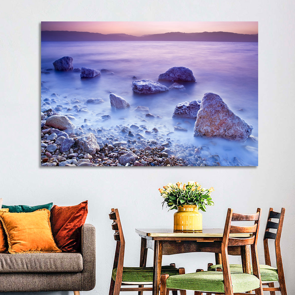 Dead Sea Salt Rocks at Dawn Wall Art in a room, landscape
