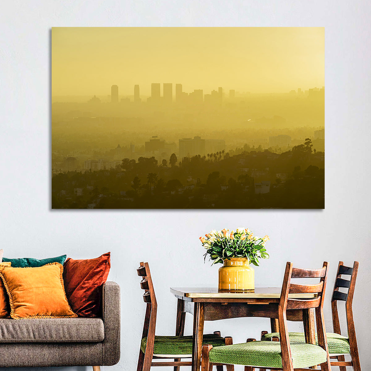 Westwood Los Angeles in Golden Haze Wall Art in a room, landscape