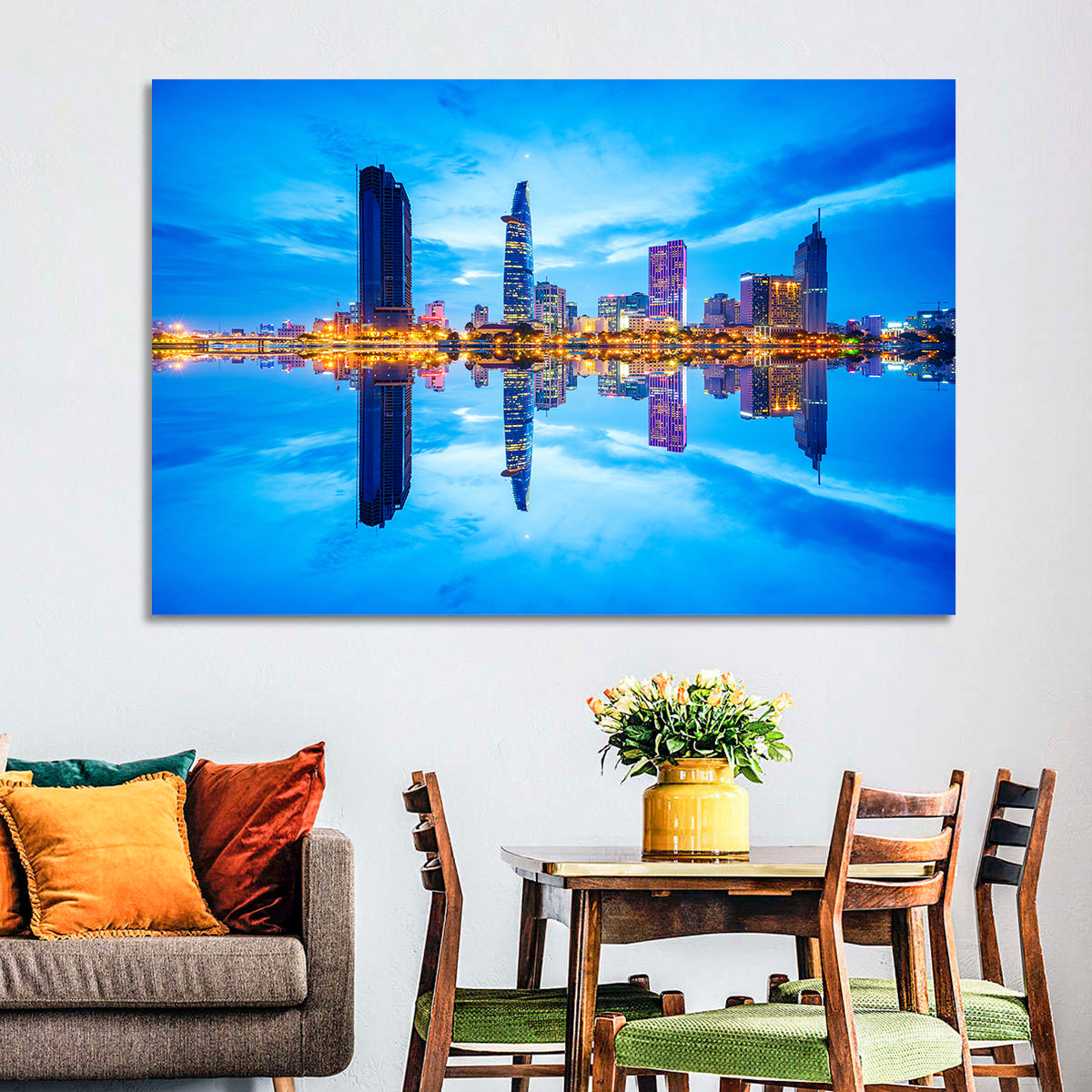Ho Chi Minh City Skyline at Twilight Wall Art in a room, landscape