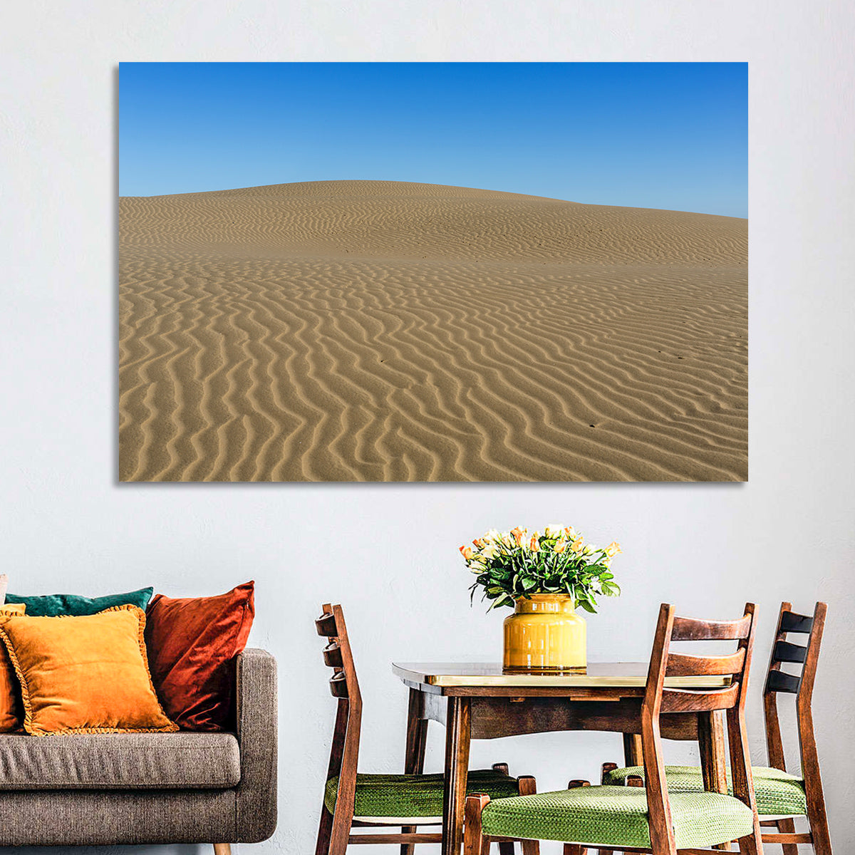 Namib Desert Rippled Sand Dunes Wall Art in a room, landscape