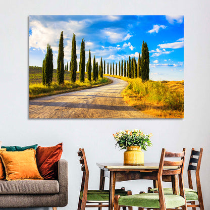 Sunlit Tuscany Cypress Road Wall Art