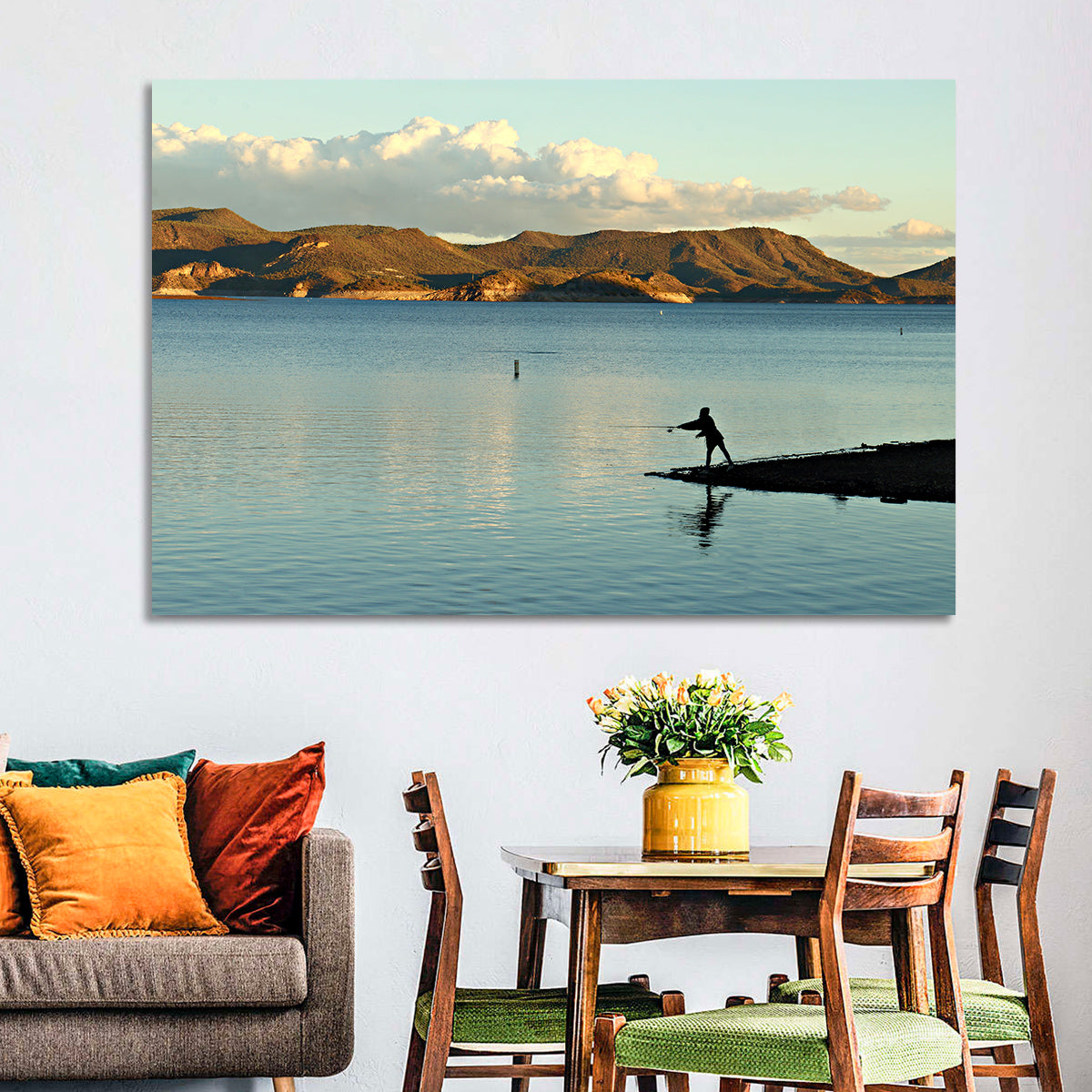 Lake Pleasant Fisherman Silhouette Wall Art