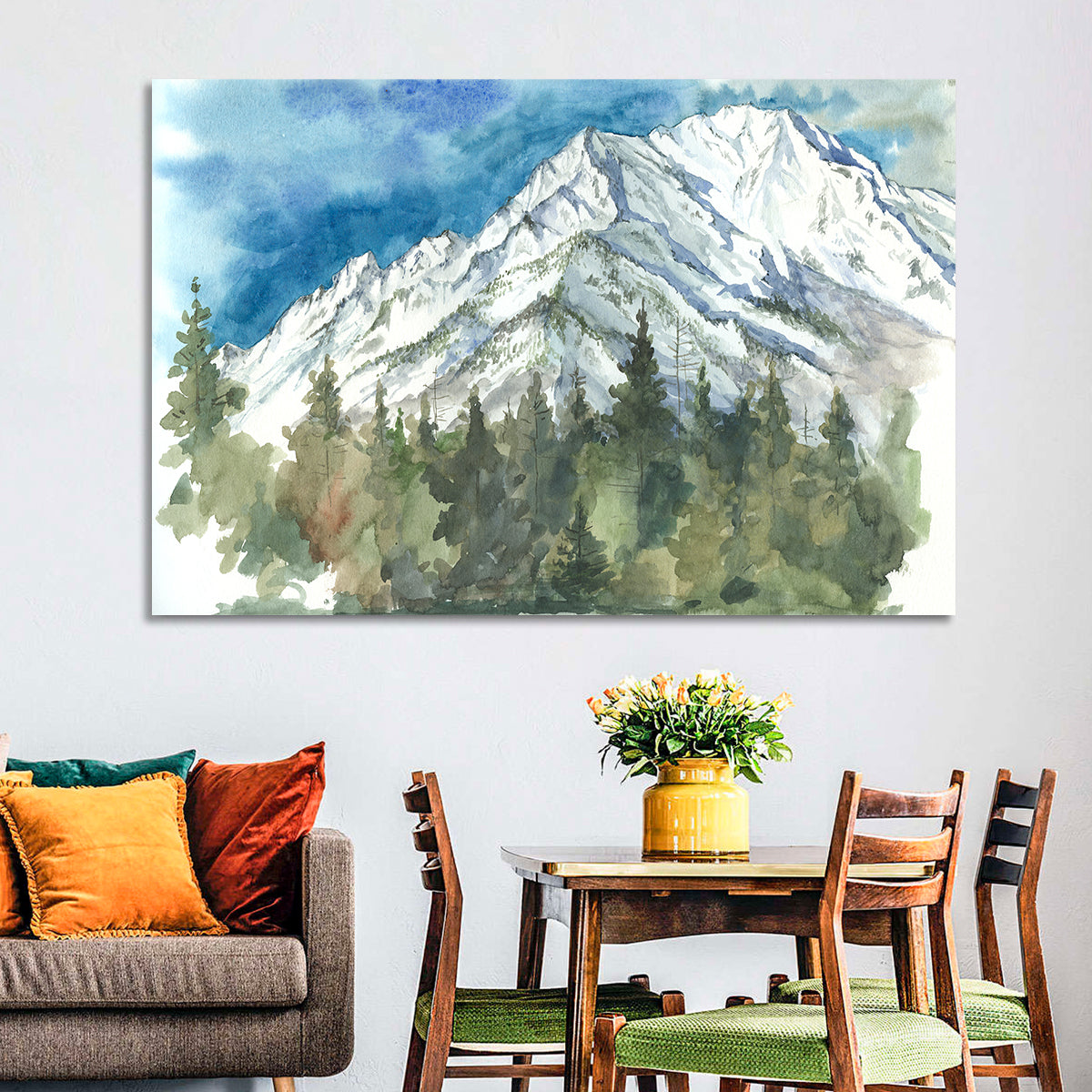 Snowy Mountain Watercolor Wall Art