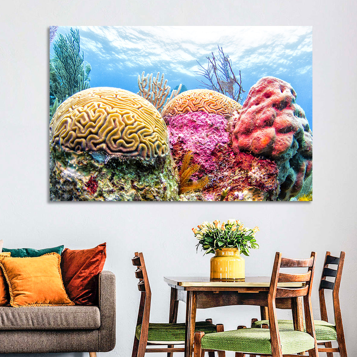 Vibrant Brain Coral Reef Wall Art