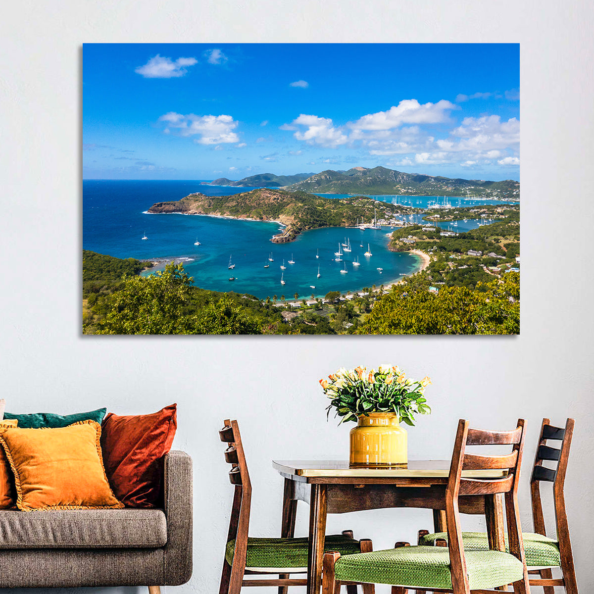 Shirley Heights Harbour View Wall Art in a room, landscape