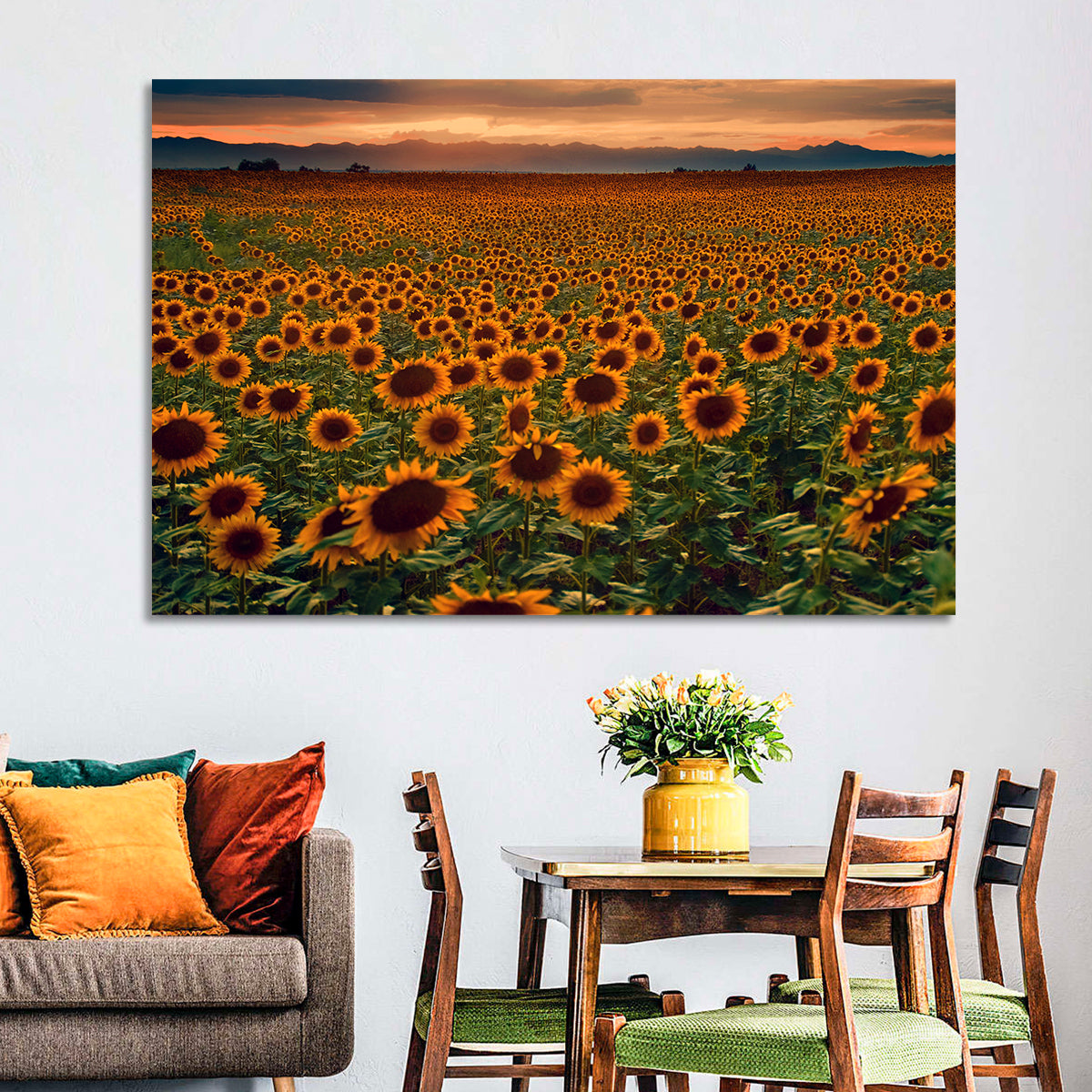 Colorado Sunflower Field at Sunset Wall Art in a room, landscape