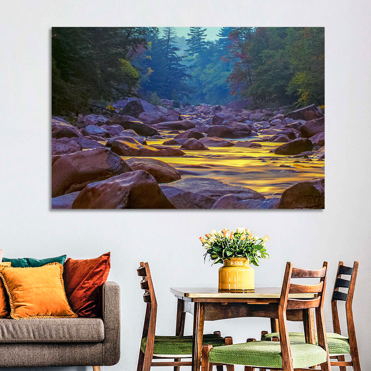 Swift River at Golden Hour, New Hampshire Wall Art in a room, landscape
