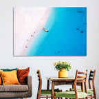 Aerial Beach Bay with White Boat Wall Art