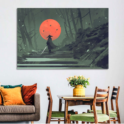 Samurai Under Red Moon Wall Art