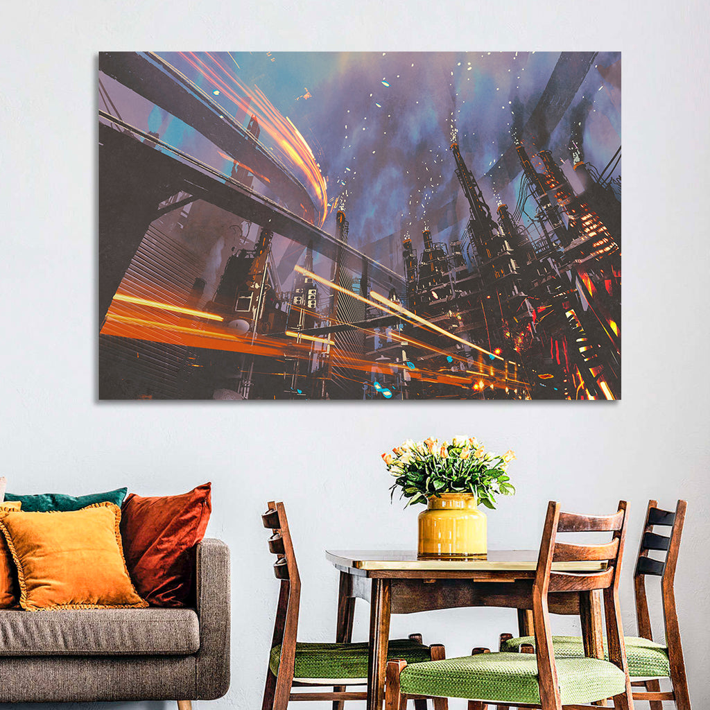 Futuristic Industrial Cityscape Wall Art